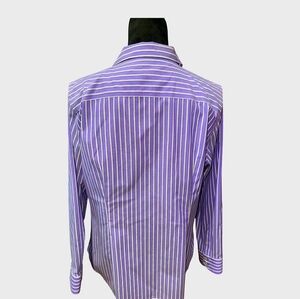 TALBOTS WOMENS WRINKLE RESISTANT PURPLE/WHITE/BLACK STRIPE TOP 16
